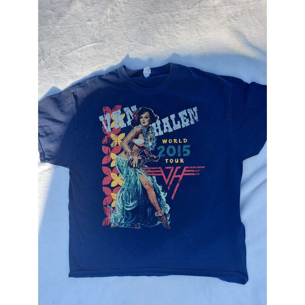 Van Halen World Tour 2015 T-Shirt Navy Blue Hula Girl Graphic Large Gildan